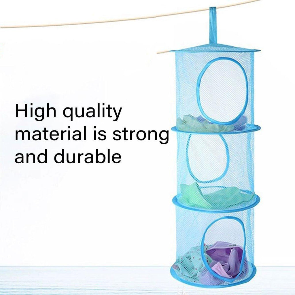 Foldable Clothes Drying Basket Three-layer Hanging Storage Breathable Organizer - Red