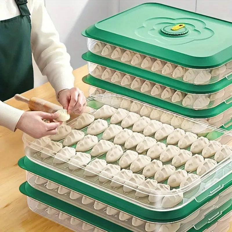 3/4 Layer Large Capacity Dumpling Box Sealed Fresh Wonton Storage Container - Green-3 Layer