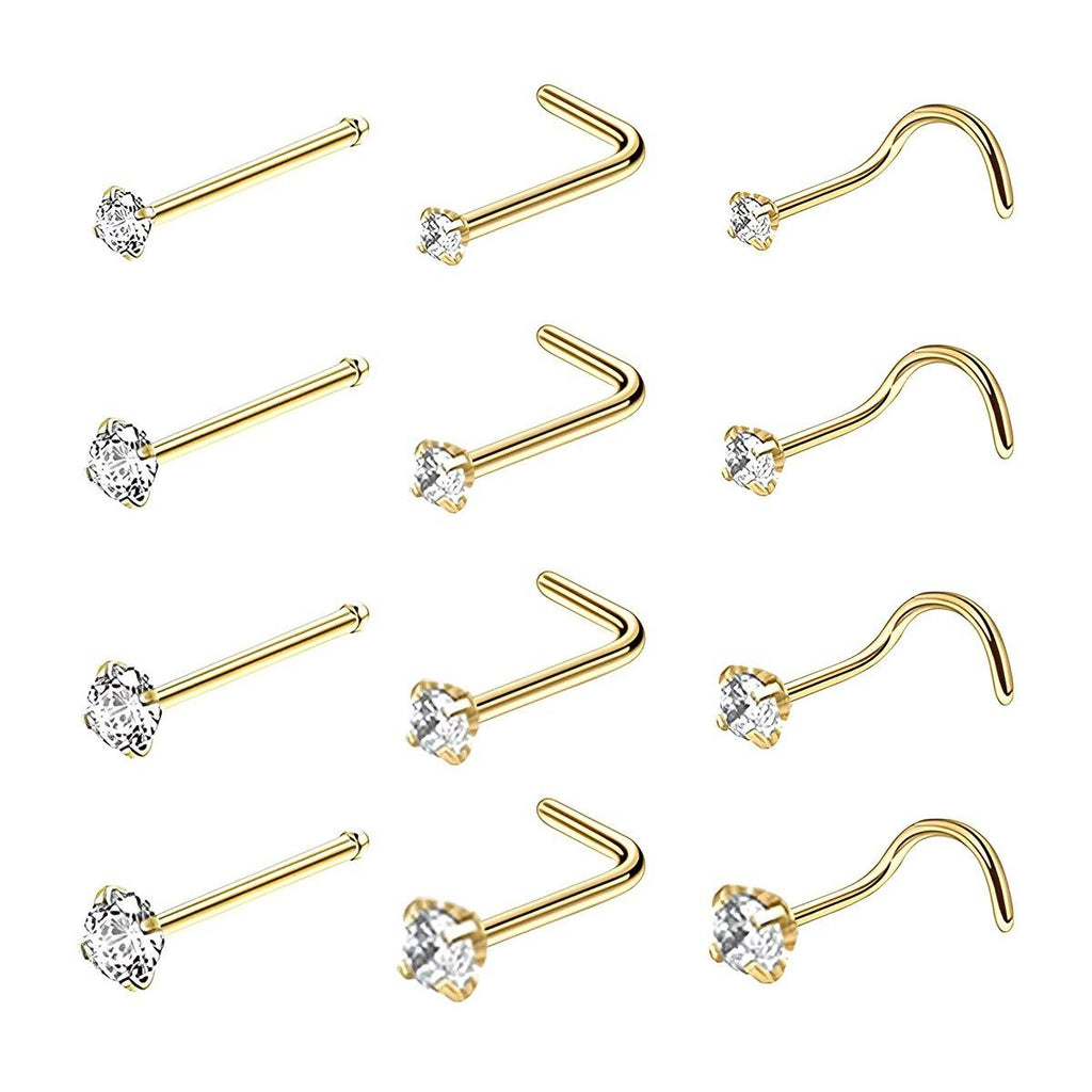 Stainless Steel Nosepiece with Gold Nose Stud Stylish Piercing Jewellery Women - L-Shaped Rod-1.5mm