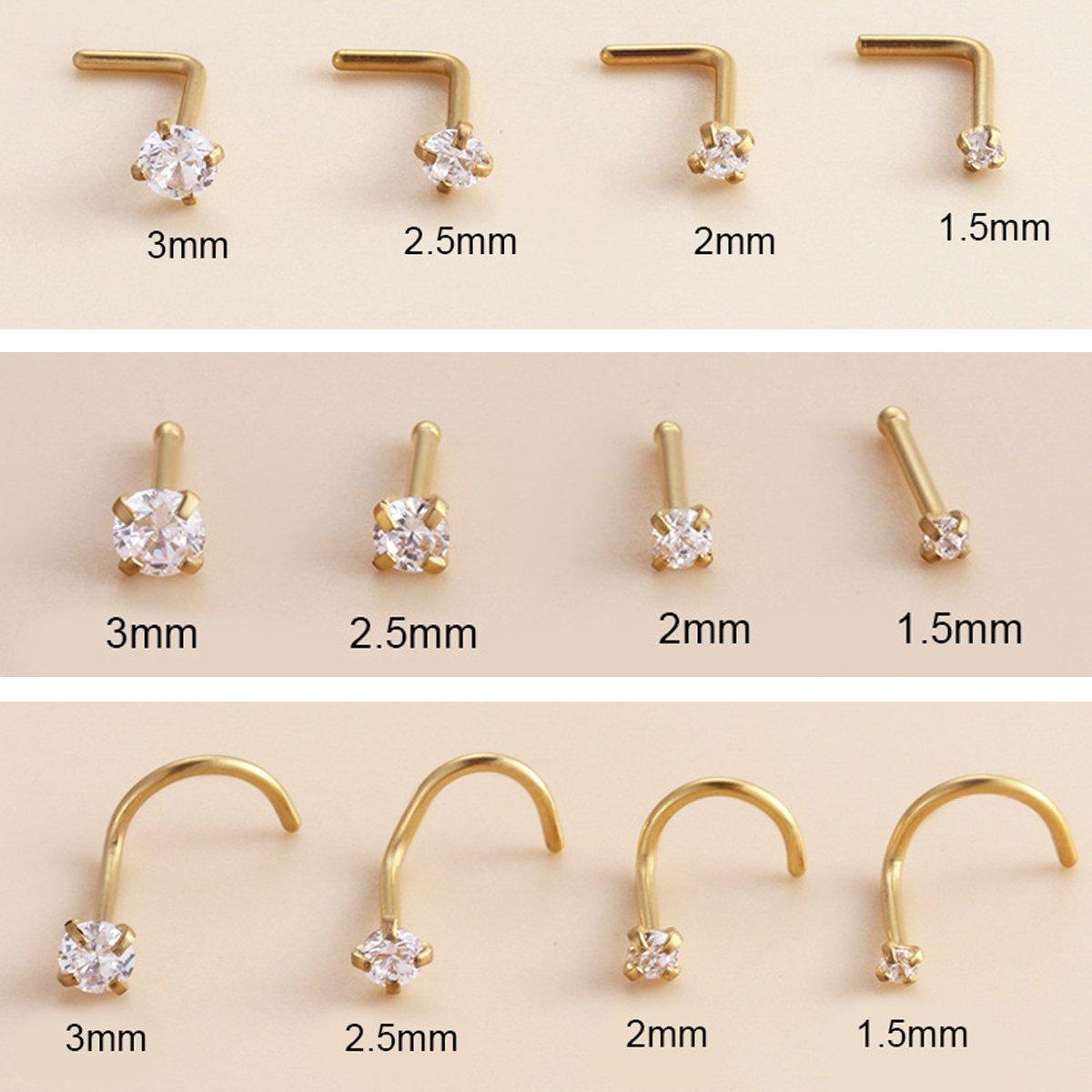 Stainless Steel Nosepiece with Gold Nose Stud Stylish Piercing Jewellery Women - L-Shaped Rod-1.5mm