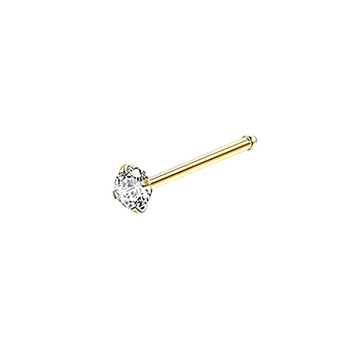 Stainless Steel Nosepiece with Gold Nose Stud Stylish Piercing Jewellery Women - L-Shaped Rod-2mm