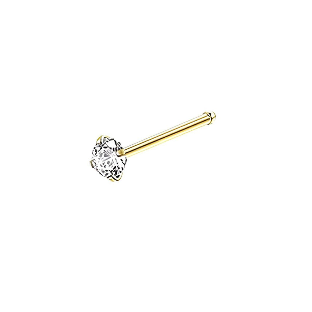 Stainless Steel Nosepiece with Gold Nose Stud Stylish Piercing Jewellery Women - L-Shaped Rod-2mm