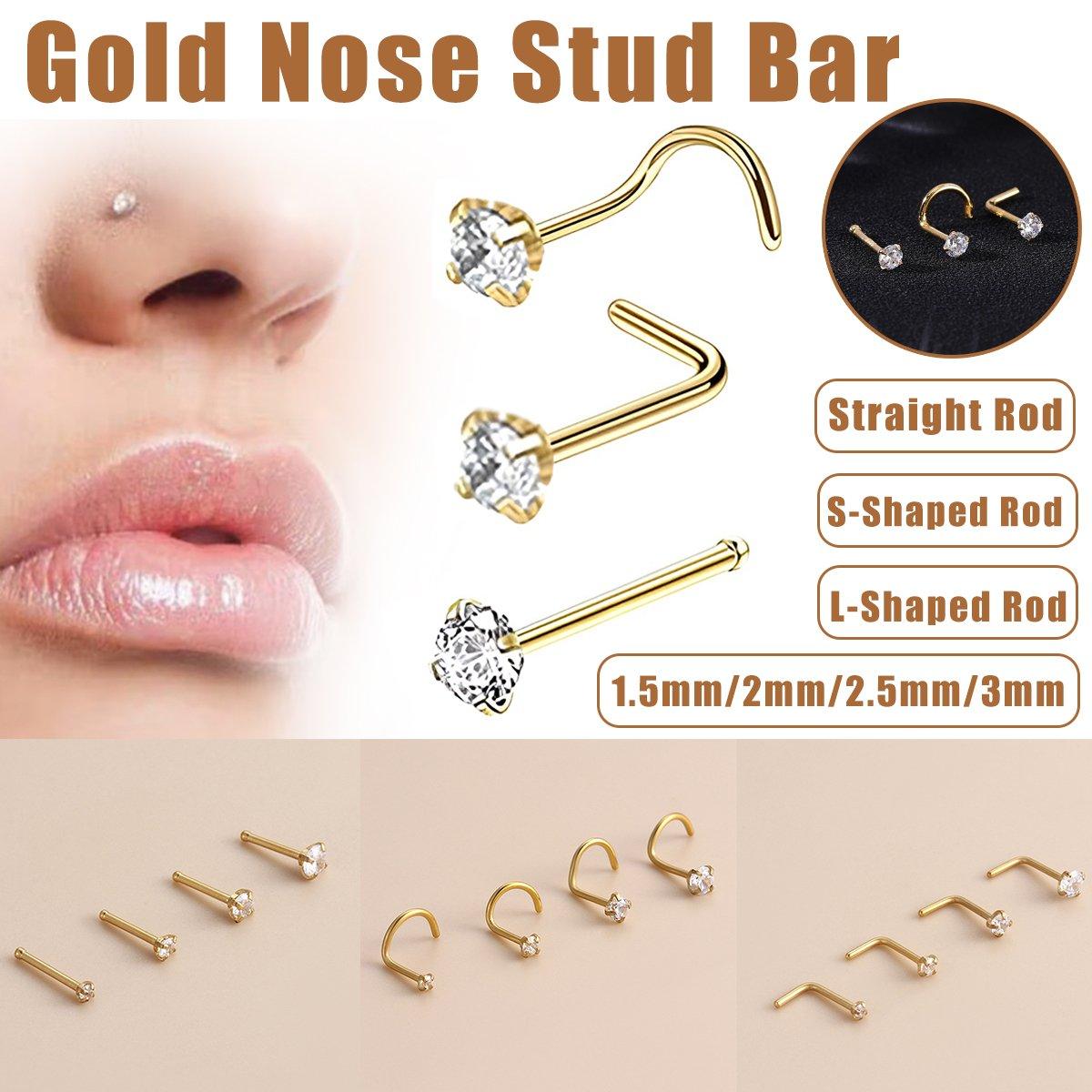 Stainless Steel Nosepiece with Gold Nose Stud Stylish Piercing Jewellery Women - L-Shaped Rod-3mm