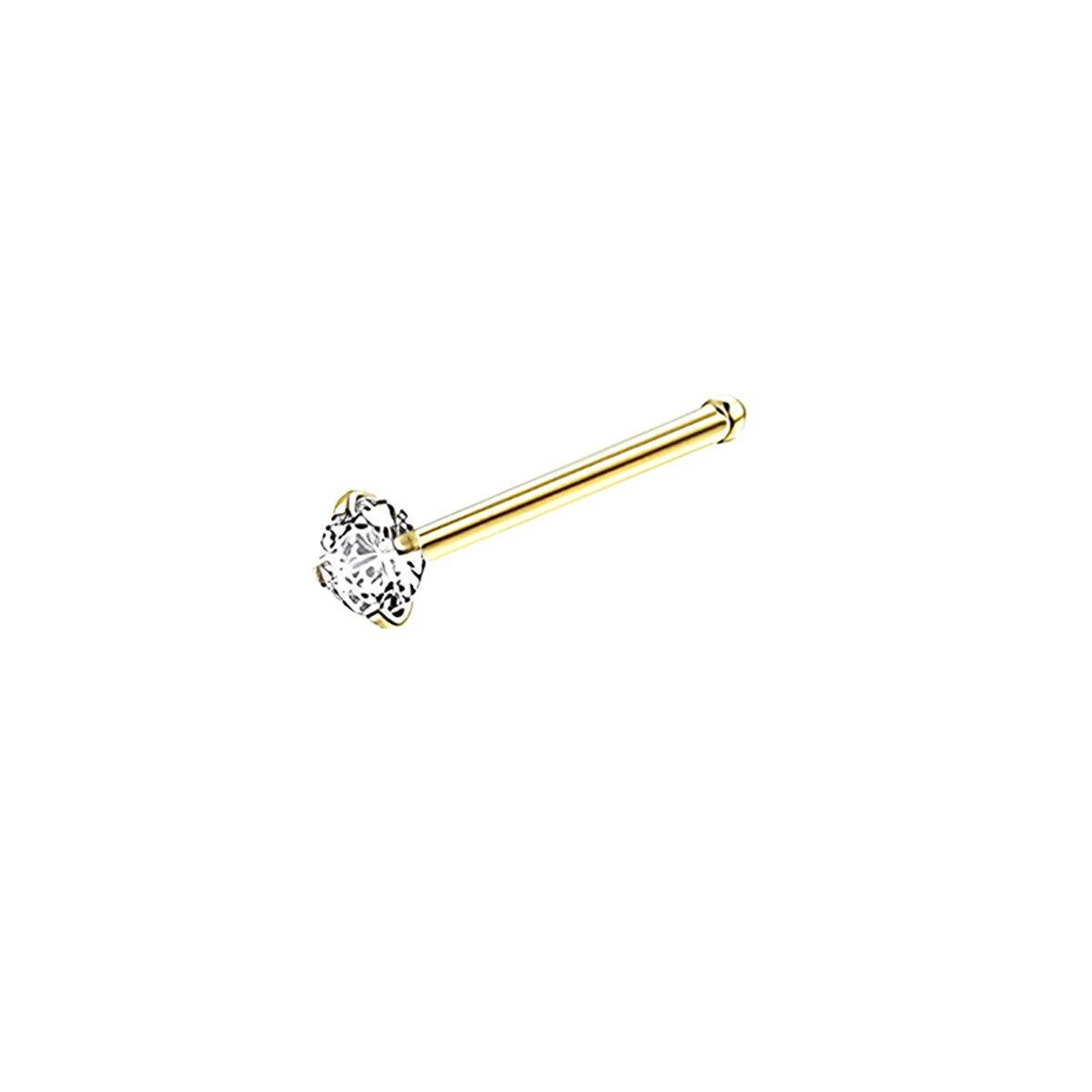 Stainless Steel Nosepiece with Gold Nose Stud Stylish Piercing Jewellery Women - S-Shaped Rod-2mm