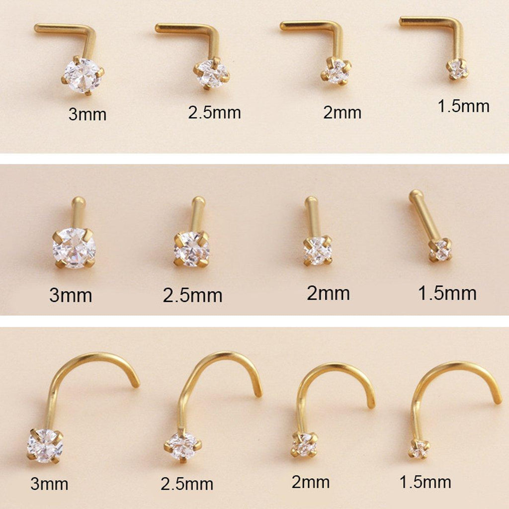 Stainless Steel Nosepiece with Gold Nose Stud Stylish Piercing Jewellery Women - S-Shaped Rod-1.5mm