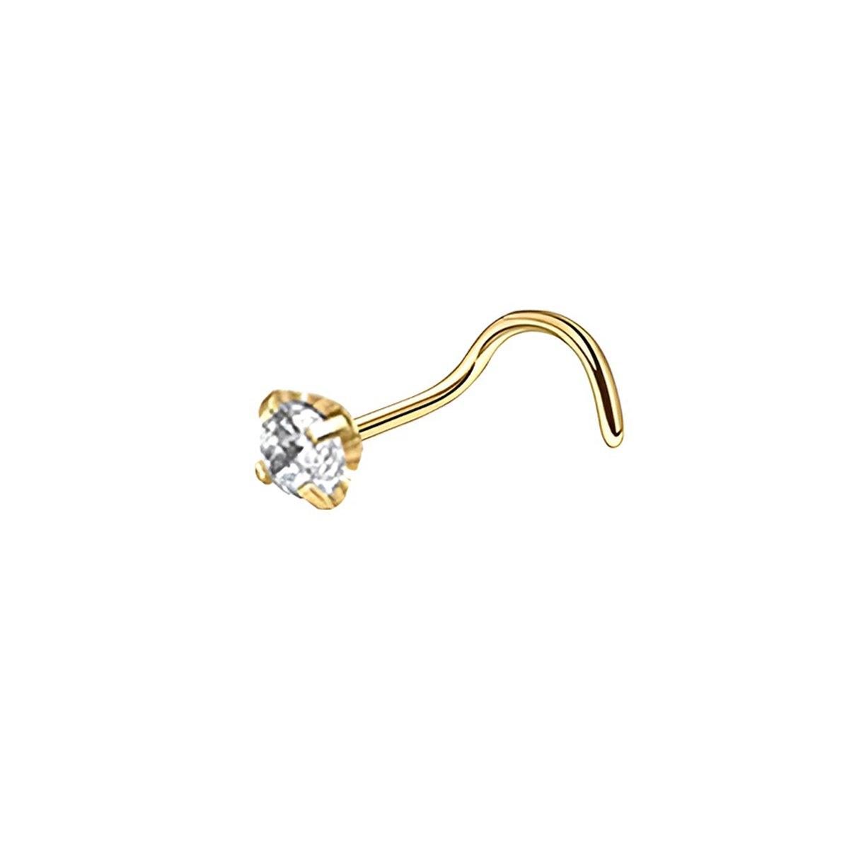 Stainless Steel Nosepiece with Gold Nose Stud Stylish Piercing Jewellery Women - S-Shaped Rod-1.5mm