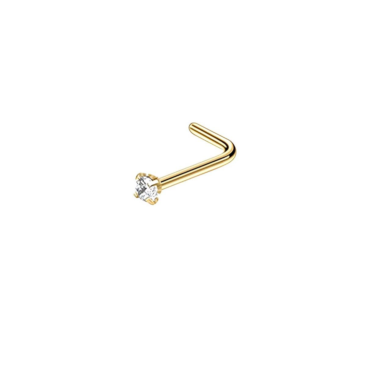 Stainless Steel Nosepiece with Gold Nose Stud Stylish Piercing Jewellery Women - S-Shaped Rod-2.5mm
