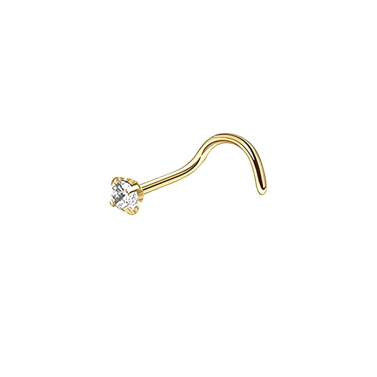 Stainless Steel Nosepiece with Gold Nose Stud Stylish Piercing Jewellery Women - S-Shaped Rod-3mm