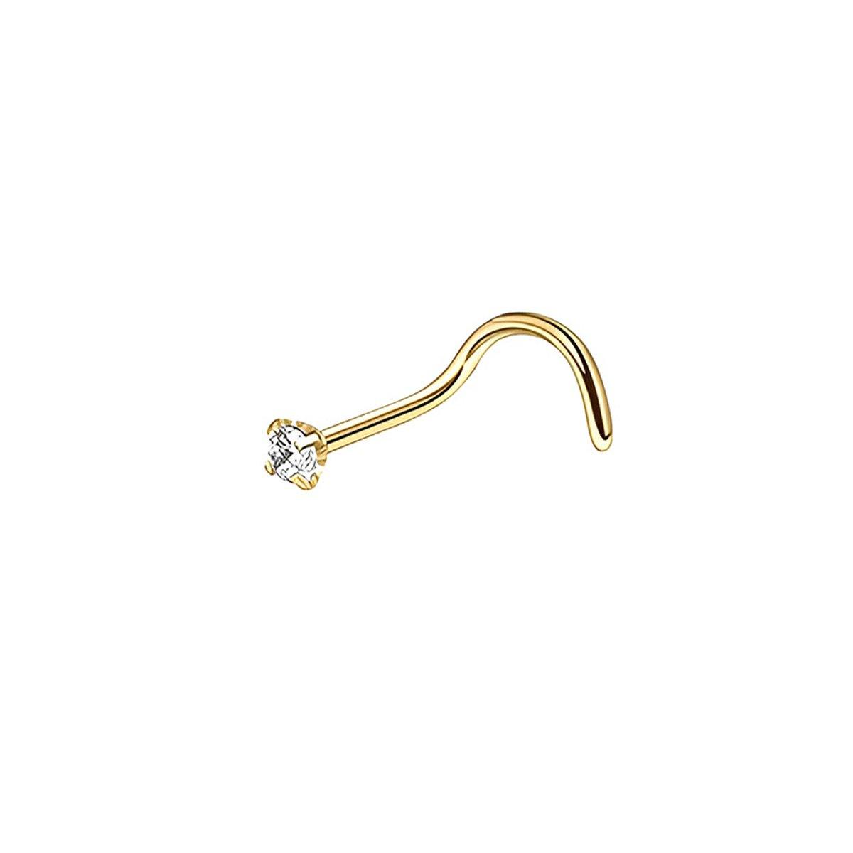 Stainless Steel Nosepiece with Gold Nose Stud Stylish Piercing Jewellery Women - Straight Rod-2mm