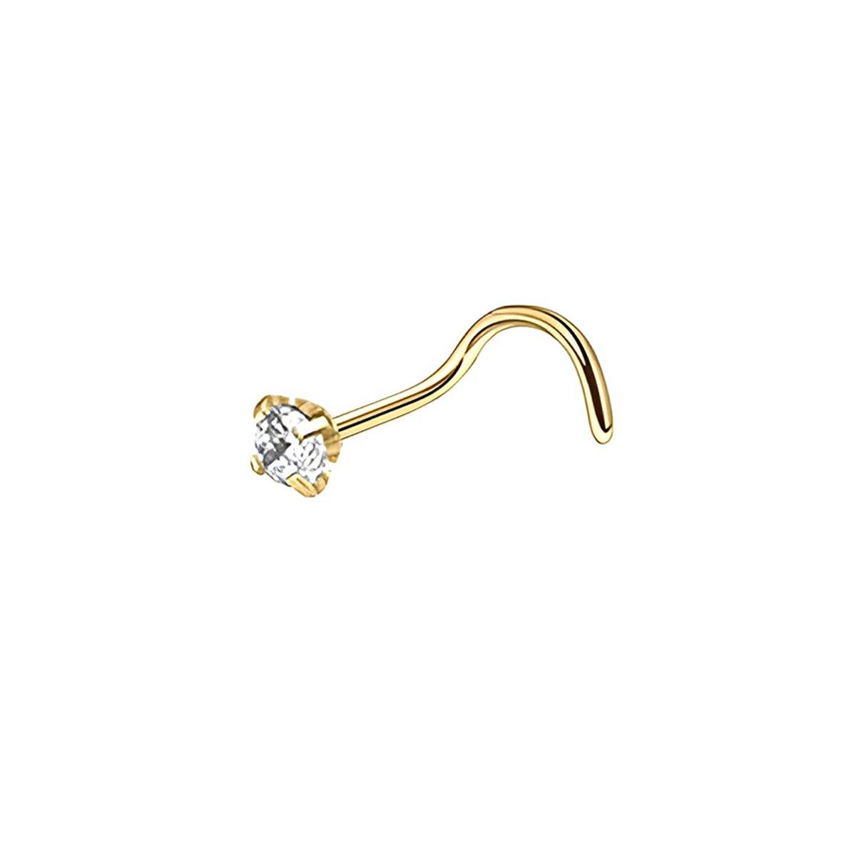 Stainless Steel Nosepiece with Gold Nose Stud Stylish Piercing Jewellery Women - Straight Rod-2mm