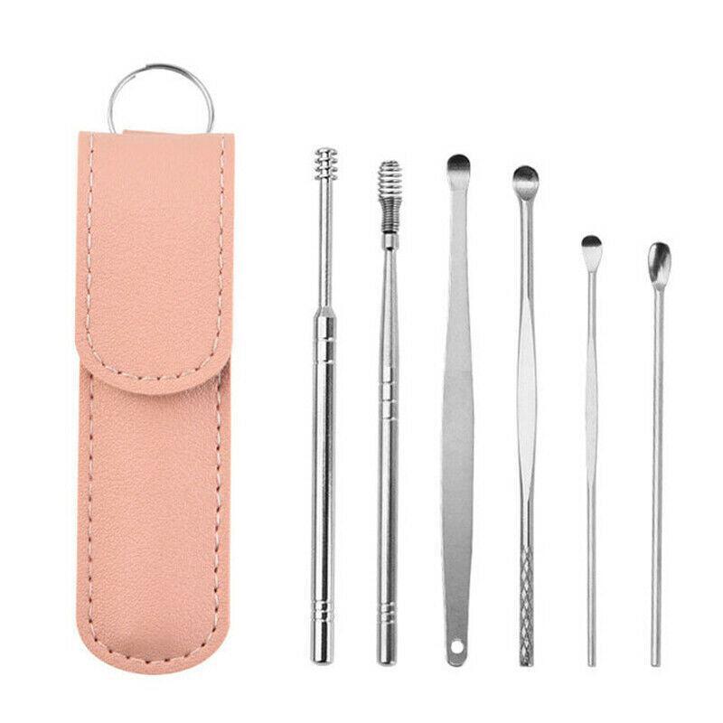 6Pcs Stainless Steel Ear Pick Curette Wax Cleaner Earpick Remover Earwax Removal - Blue