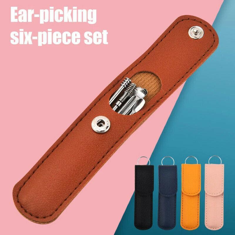 6Pcs Stainless Steel Ear Pick Curette Wax Cleaner Earpick Remover Earwax Removal - Pink