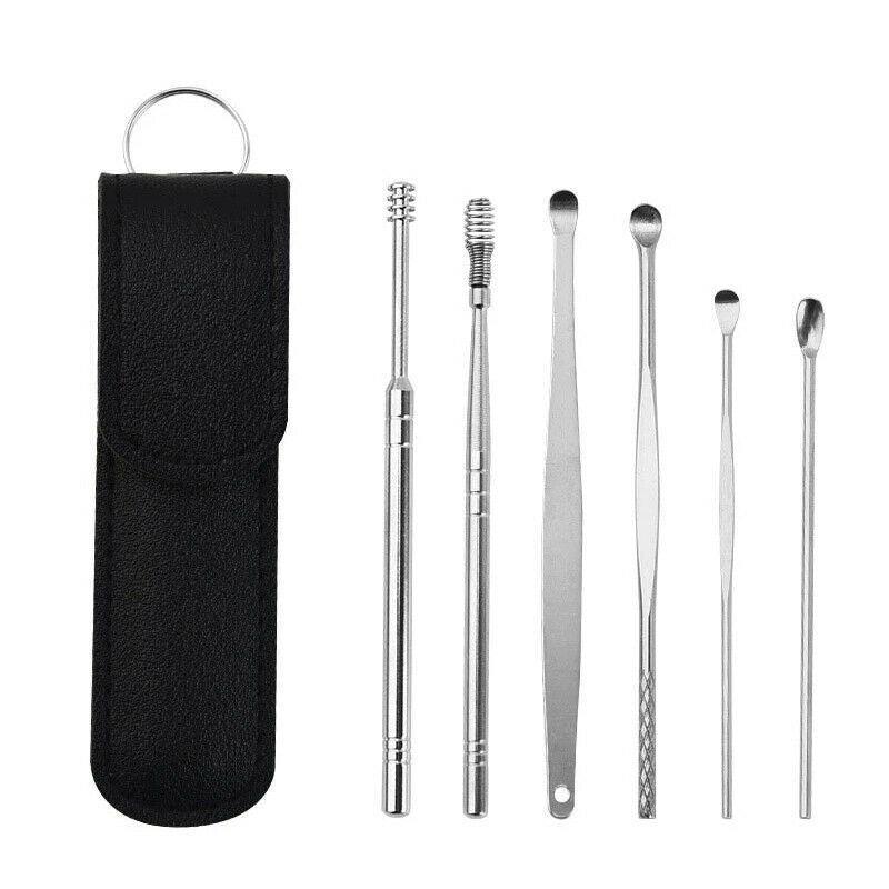 6Pcs Stainless Steel Ear Pick Curette Wax Cleaner Earpick Remover Earwax Removal - Pink