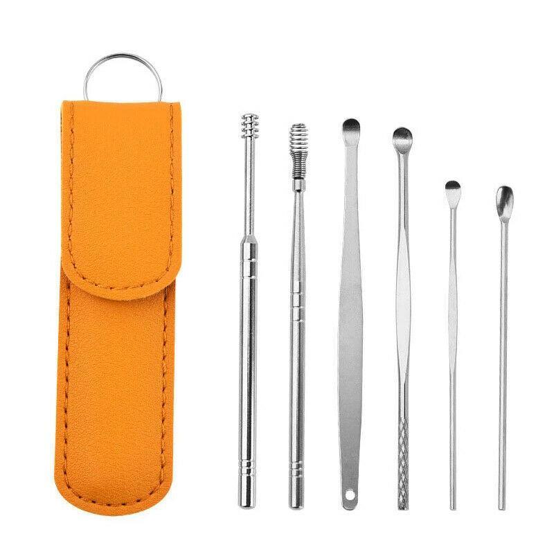 6Pcs Stainless Steel Ear Pick Curette Wax Cleaner Earpick Remover Earwax Removal - Pink