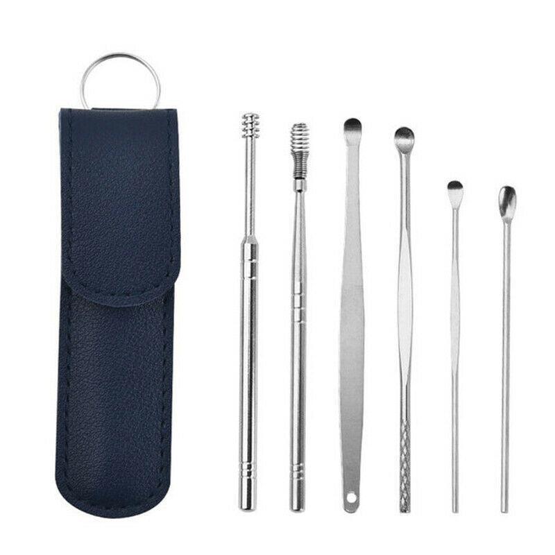 6Pcs Stainless Steel Ear Pick Curette Wax Cleaner Earpick Remover Earwax Removal - Pink