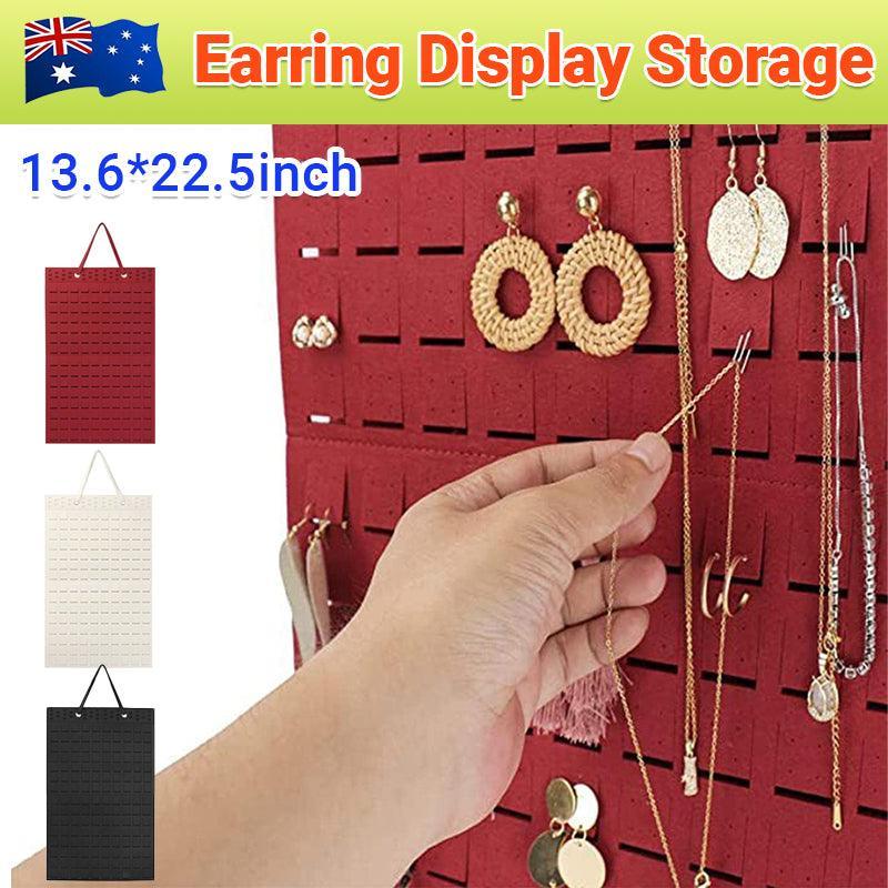 Hanging Jewelry Organizer Earring Necklace Holder Felt Display Storage Rack - Black
