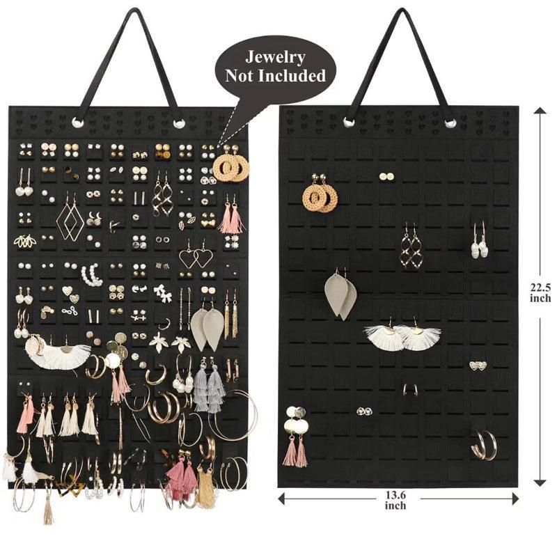 Hanging Jewelry Organizer Earring Necklace Holder Felt Display Storage Rack - Black