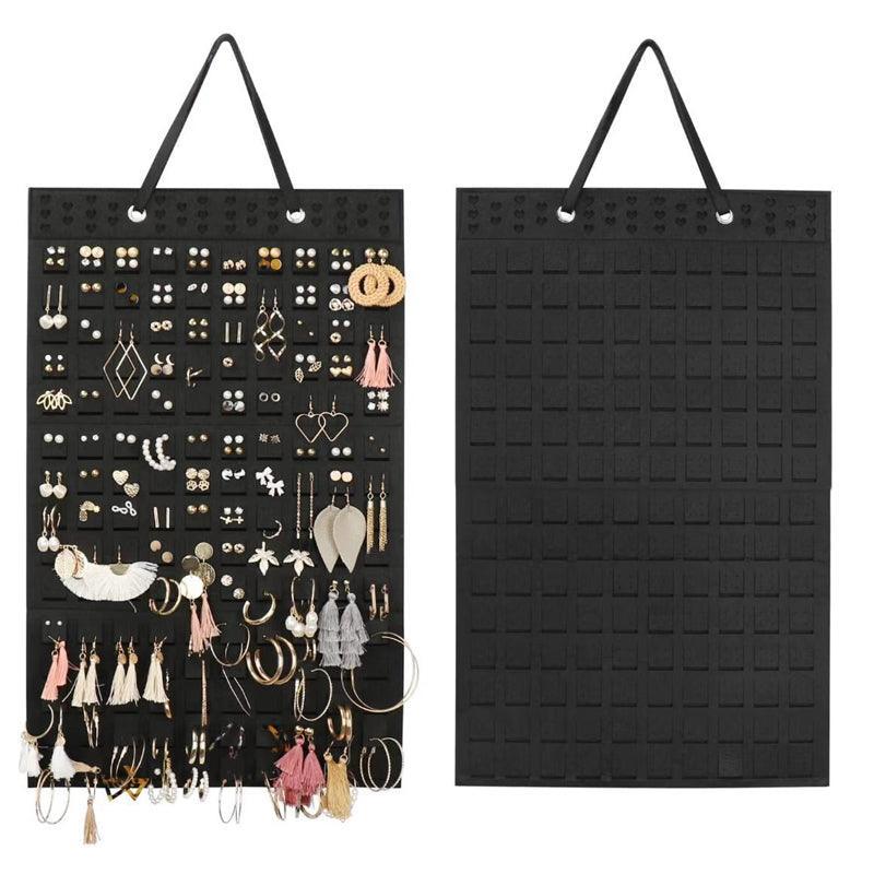 Hanging Jewelry Organizer Earring Necklace Holder Felt Display Storage Rack - Black