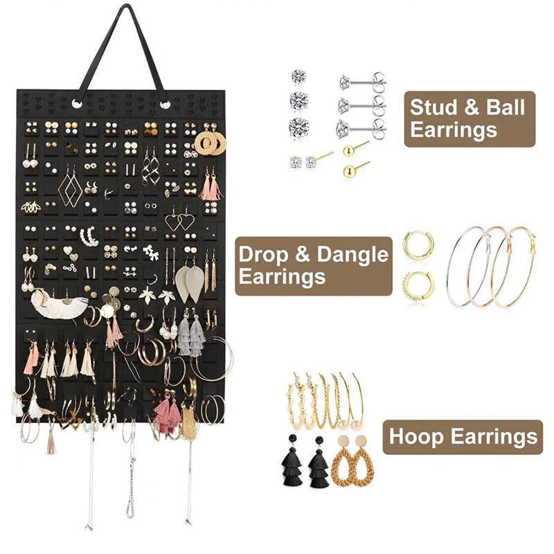 Hanging Jewelry Organizer Earring Necklace Holder Felt Display Storage Rack - White