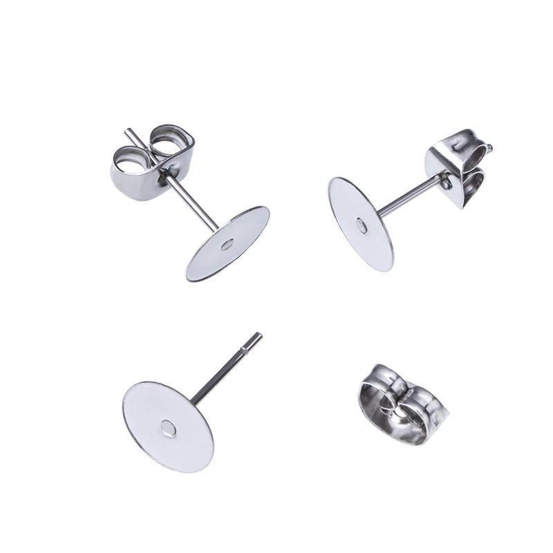50/100/200PCS Earring Stud Posts Pads+Nut Backs Silvery Surgical Steel DIY Craft 4MM - 50PCS (50xpads&50xbacks)