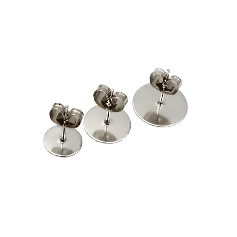 50/100/200PCS Earring Stud Posts Pads+Nut Backs Silvery Surgical Steel DIY Craft 8MM - 50PCS (50xpads&50xbacks)
