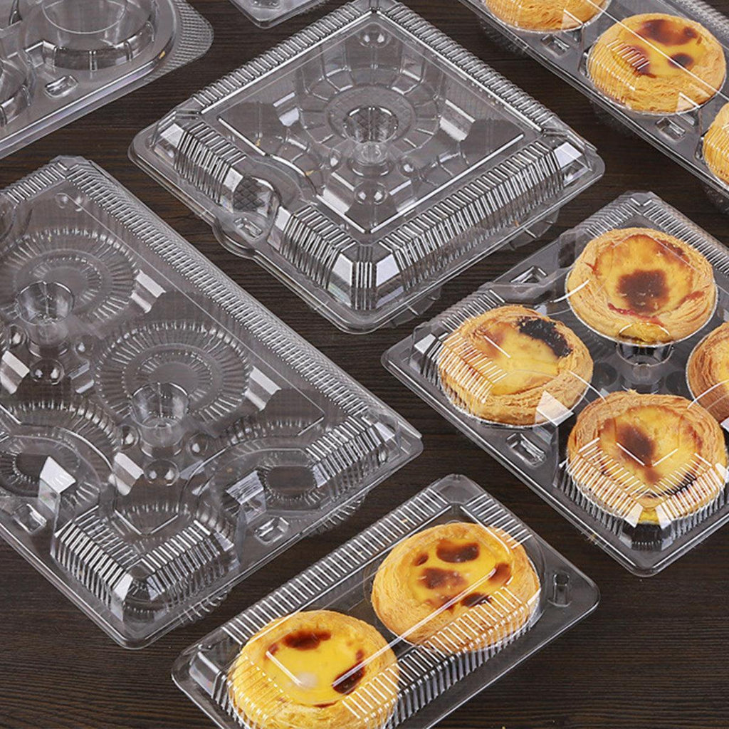 100PCS Transparent Plastic Egg Tart Box Disposable Bakery Packing Container - 9.5x18cm