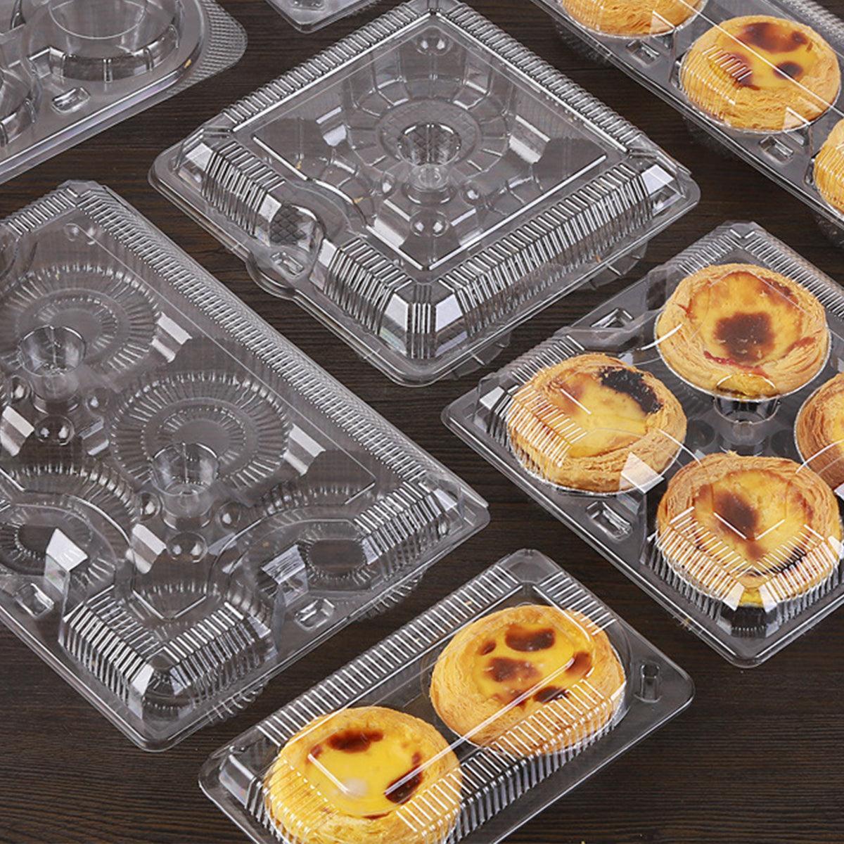 100PCS Transparent Plastic Egg Tart Box Disposable Bakery Packing Container - 9.5x18cm