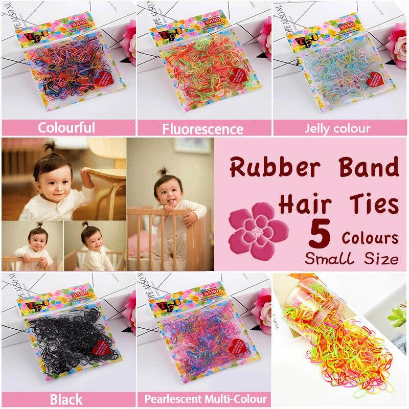 400pcs Small Elastic Rubber Band Hair Ties Multi Colour Black Ponytail Holders - Jelly Colour