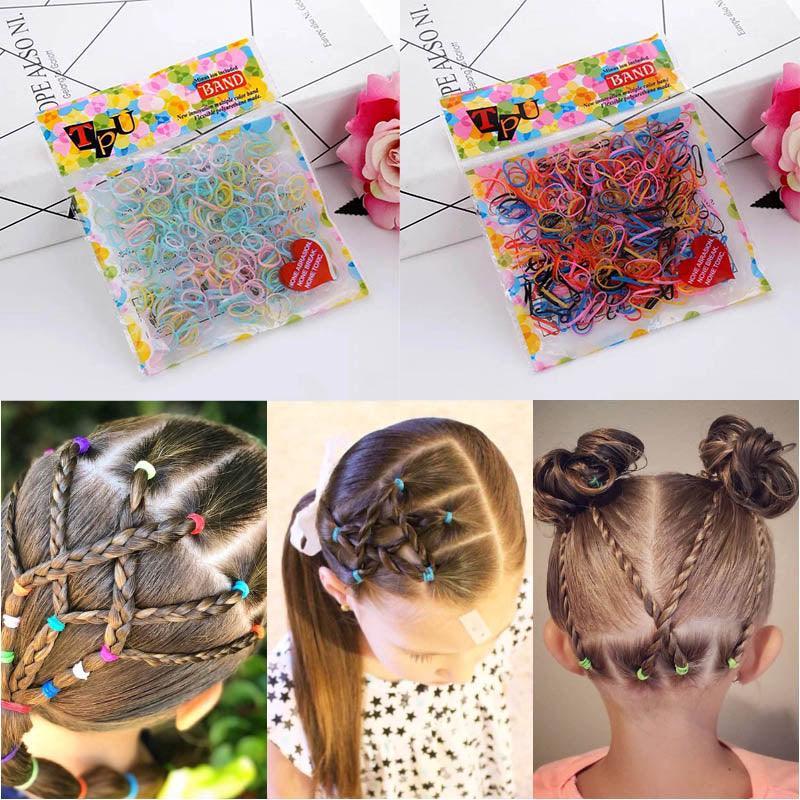 400pcs Small Elastic Rubber Band Hair Ties Multi Colour Black Ponytail Holders - Jelly Colour