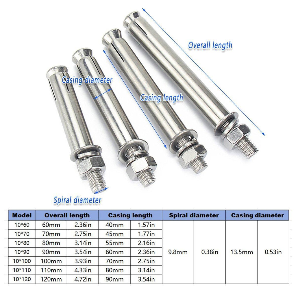 M10 Stainless Steel Hex Head Expansion Anchor Bolts Heavy Duty Screws - M10*100