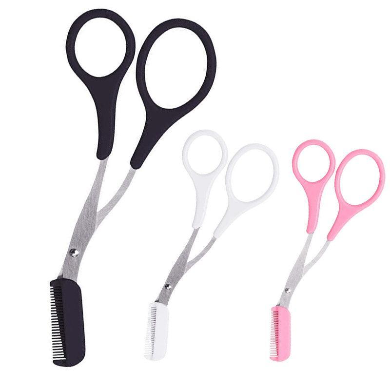 Eyebrow Scissors with Comb Stainless Steel Makeup Trimmer Beauty Tool 3 Colours - Pink (Eyebrow Razor + Scissor)
