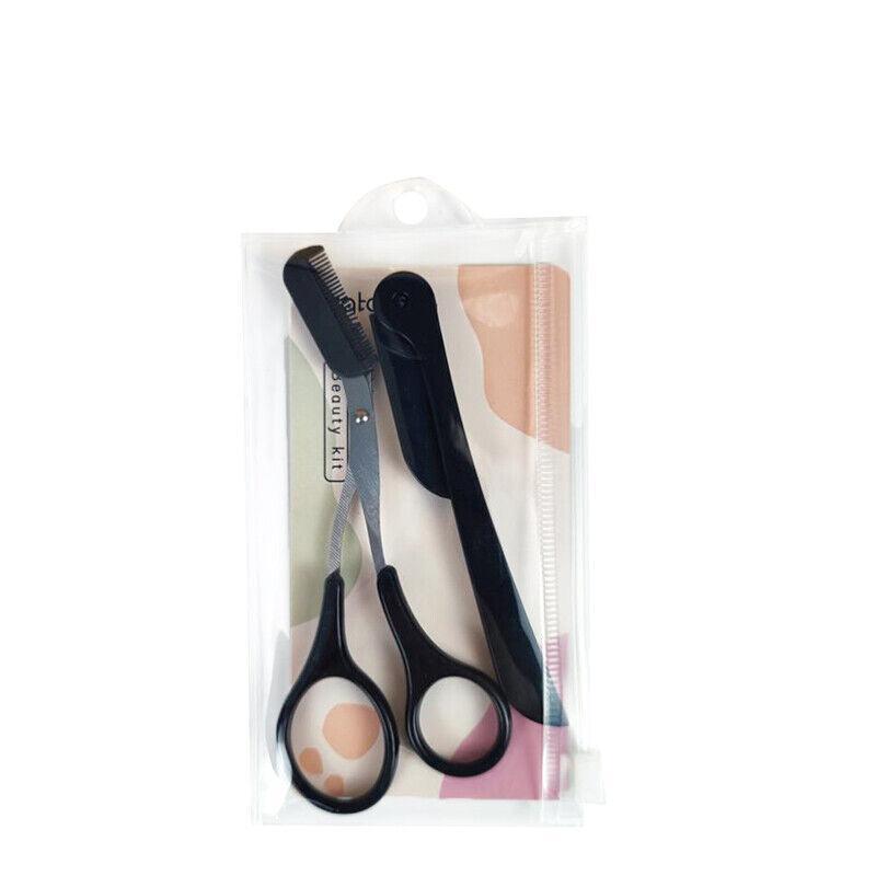 Eyebrow Scissors with Comb Stainless Steel Makeup Trimmer Beauty Tool 3 Colours - Pink (Eyebrow Razor + Scissor)