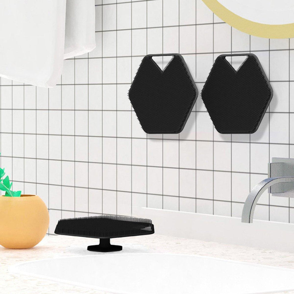 Silicone Bath Brush Soft Bristle Body Scrubber Facial Cleaning Massage Tool - Black