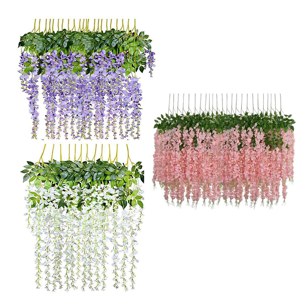 12X Artificial Silk Fake Flower Garland Vine Wisteria Leaf Hanging Wedding Decor - White