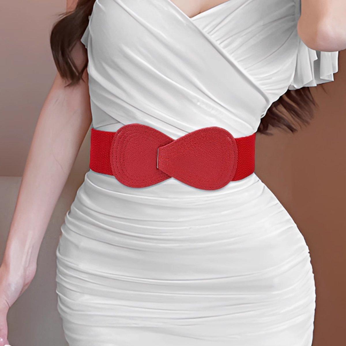 Fashion Belt Red Elastic Waist Cover Wide Belt Women Black Elastic Bow Decoration - Grey