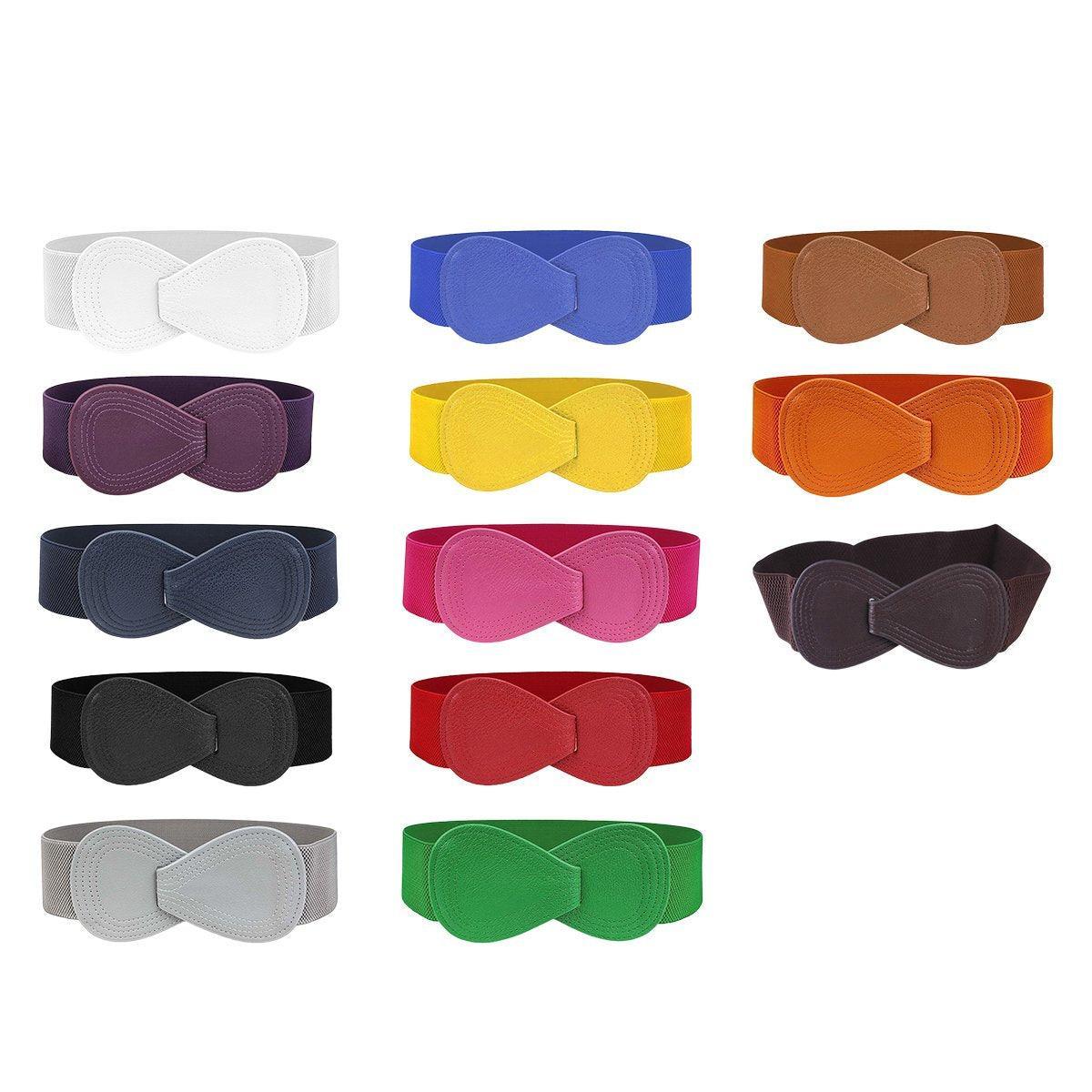 Fashion Belt Red Elastic Waist Cover Wide Belt Women Black Elastic Bow Decoration - Red