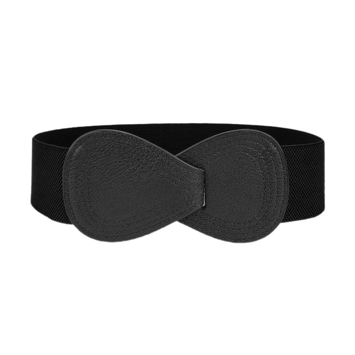 Fashion Belt Red Elastic Waist Cover Wide Belt Women Black Elastic Bow Decoration - White