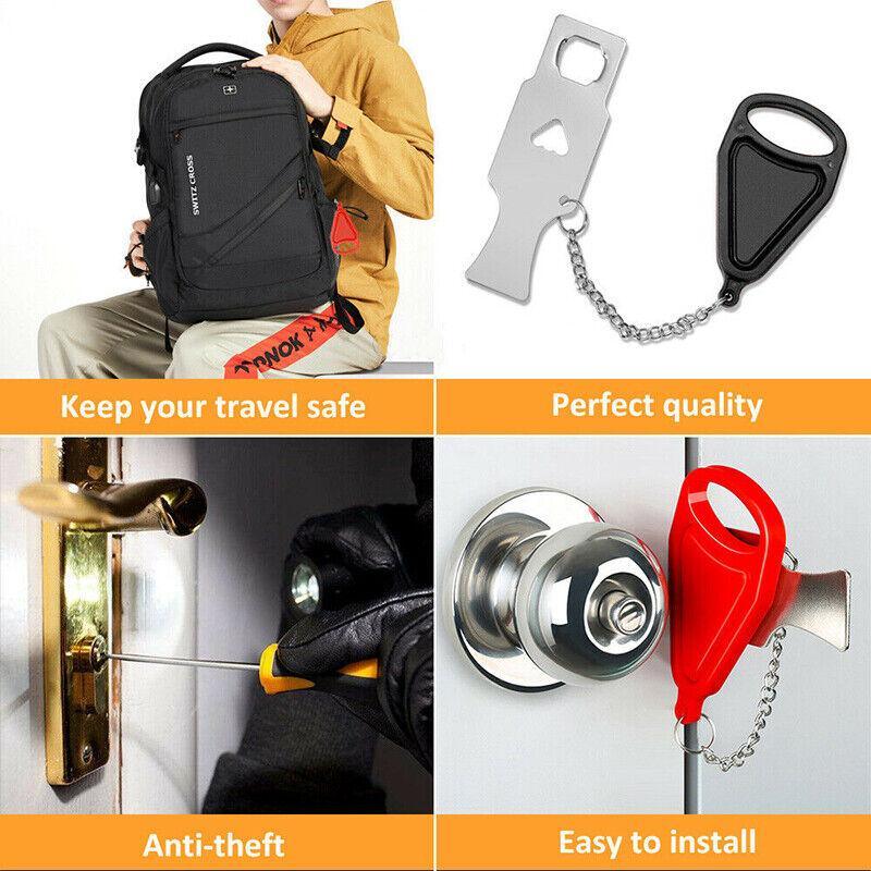 Portable Door Lock Hardware Travel Hotel Home Security Addalock Anti-Intrusion Device - Black