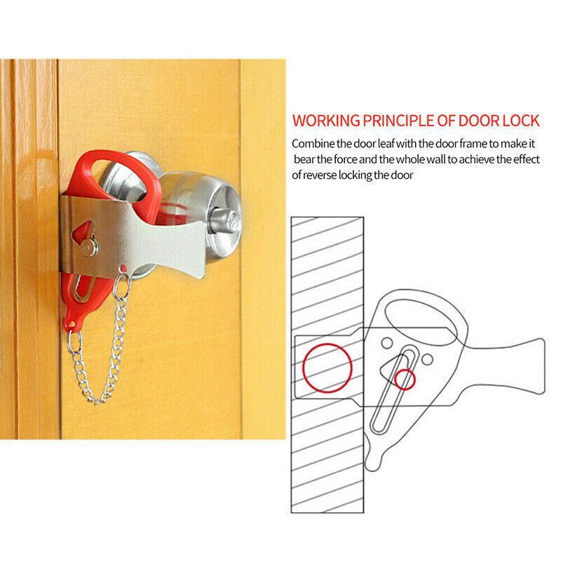 Portable Door Lock Hardware Travel Hotel Home Security Addalock Anti-Intrusion Device - Red