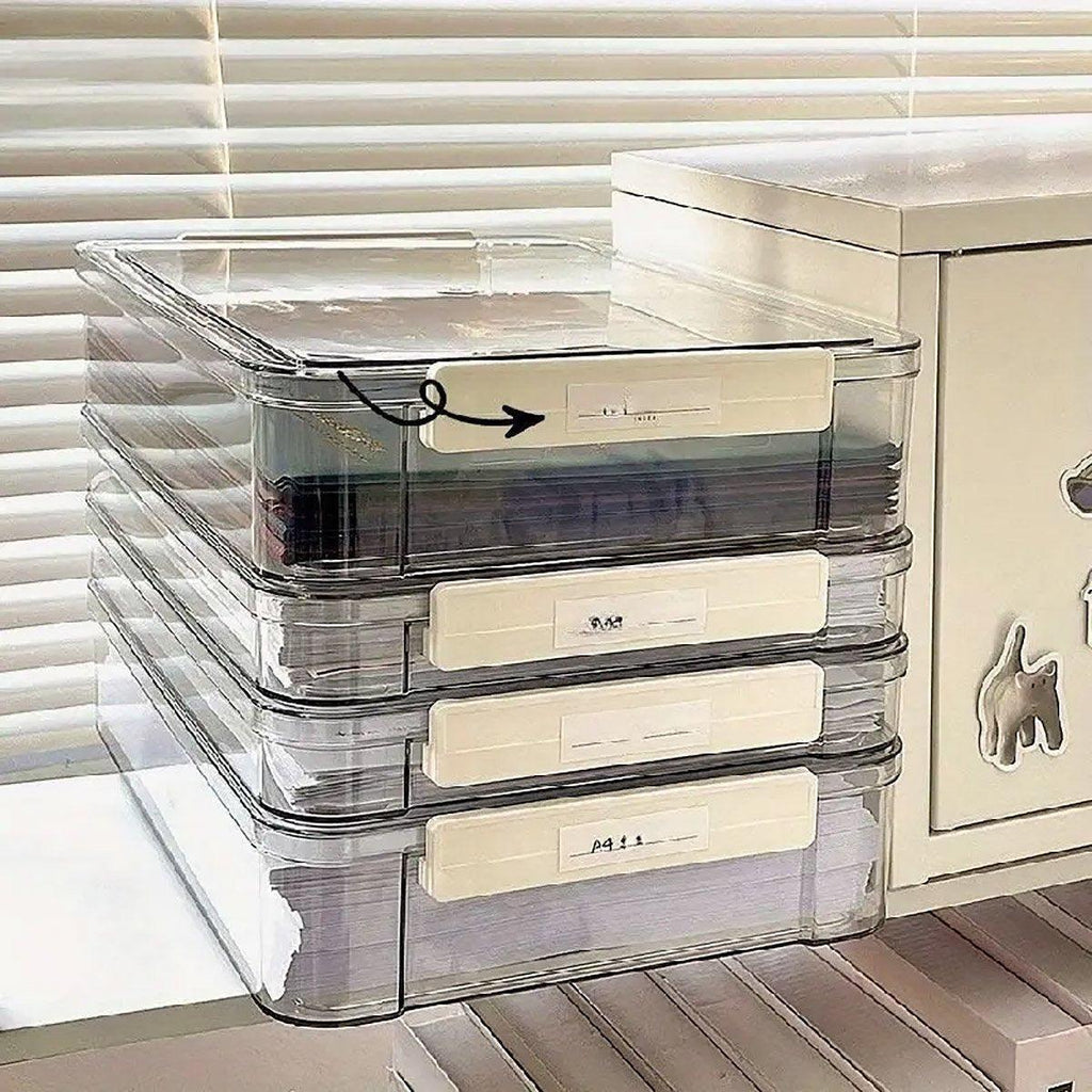 Large Capacity A4 File Storage Box Transparent Plastic Document Organizer Case - Small