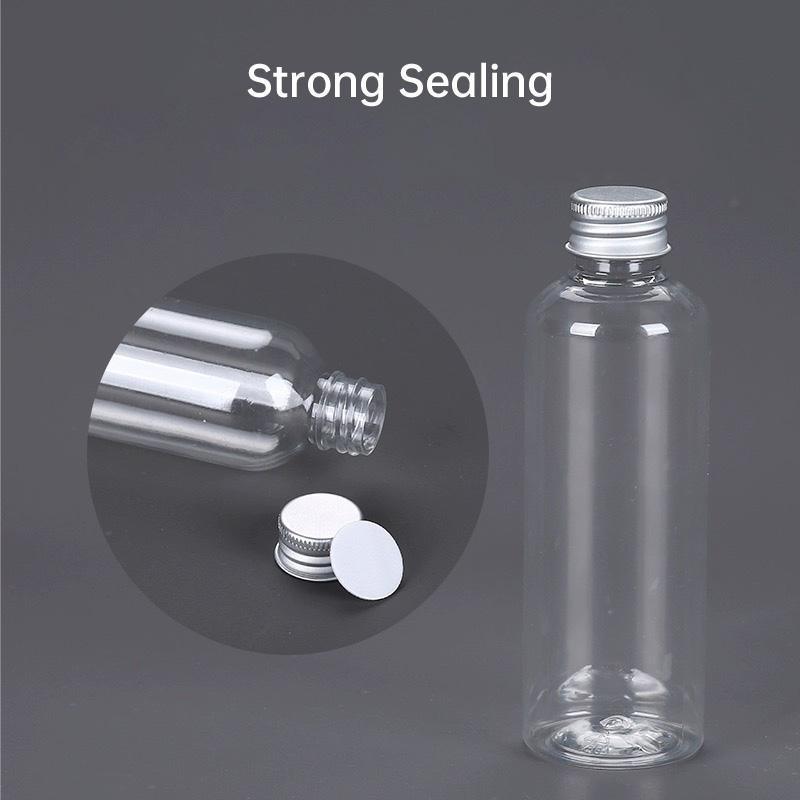 50/100pcs Clear Plastic Bottles with Aluminum Caps Liquid Dispenser Containers - 100ml-50pcs