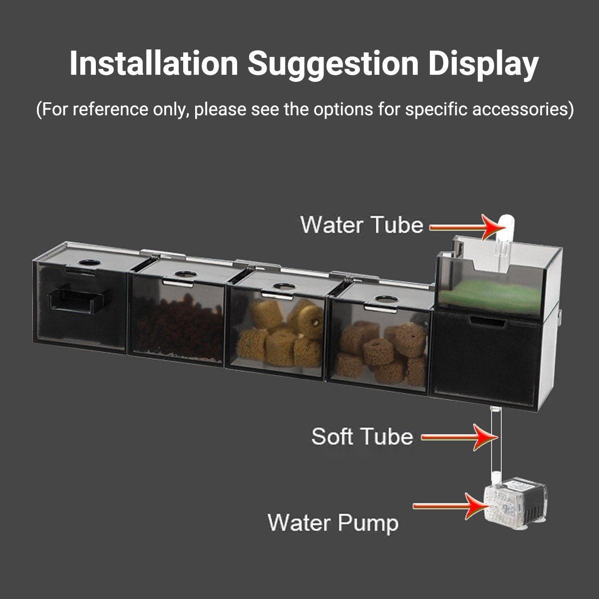 Fish Tank Filter Box 3in1 Oxygenating Wall Mount Built In Silent Water Purifier - Black-2Grids
