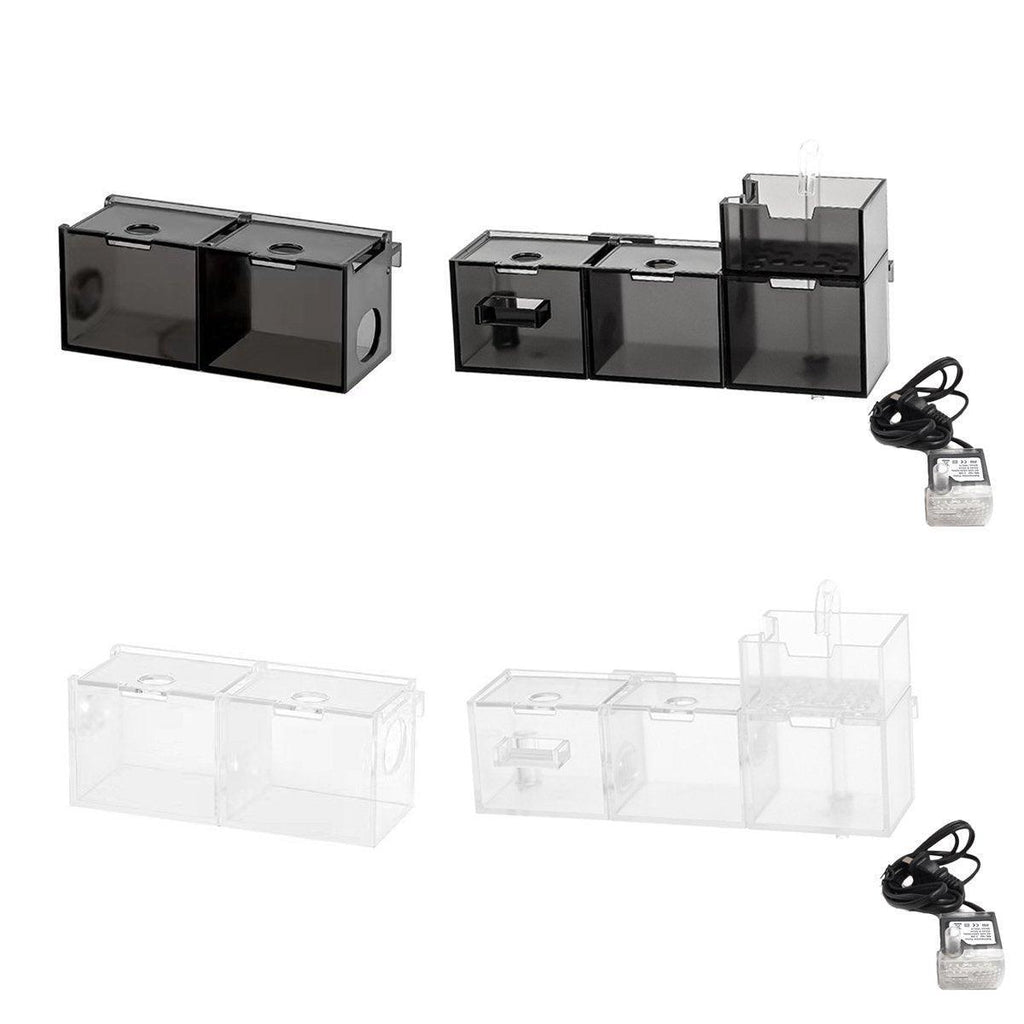 Fish Tank Filter Box 3in1 Oxygenating Wall Mount Built In Silent Water Purifier - White-2Grids