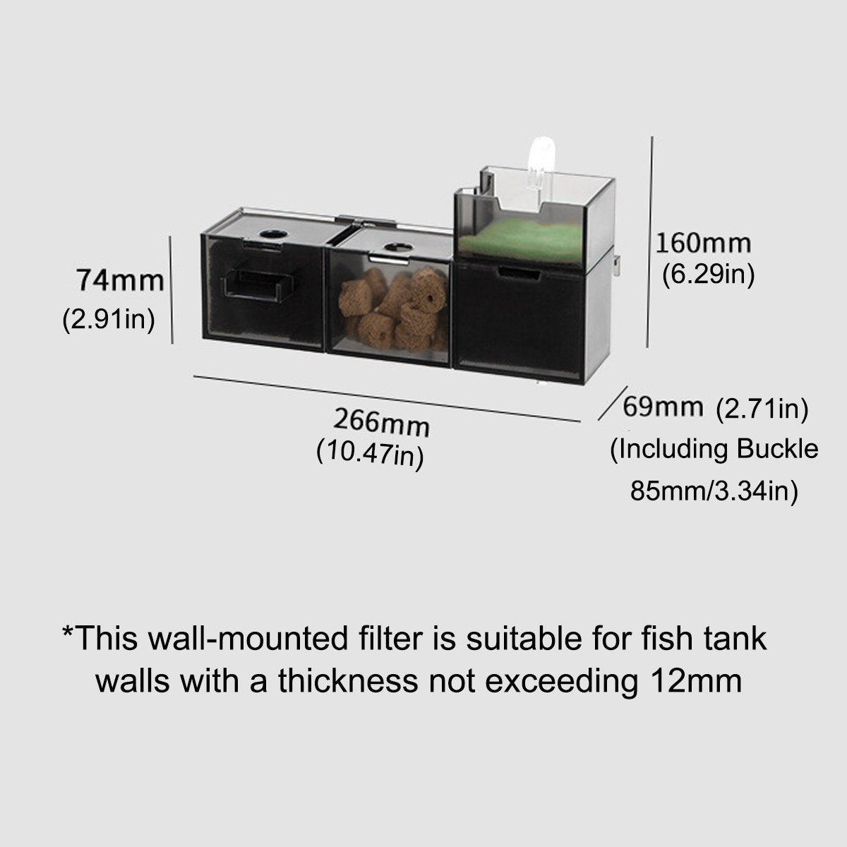 Fish Tank Filter Box 3in1 Oxygenating Wall Mount Built In Silent Water Purifier - White-2Grids