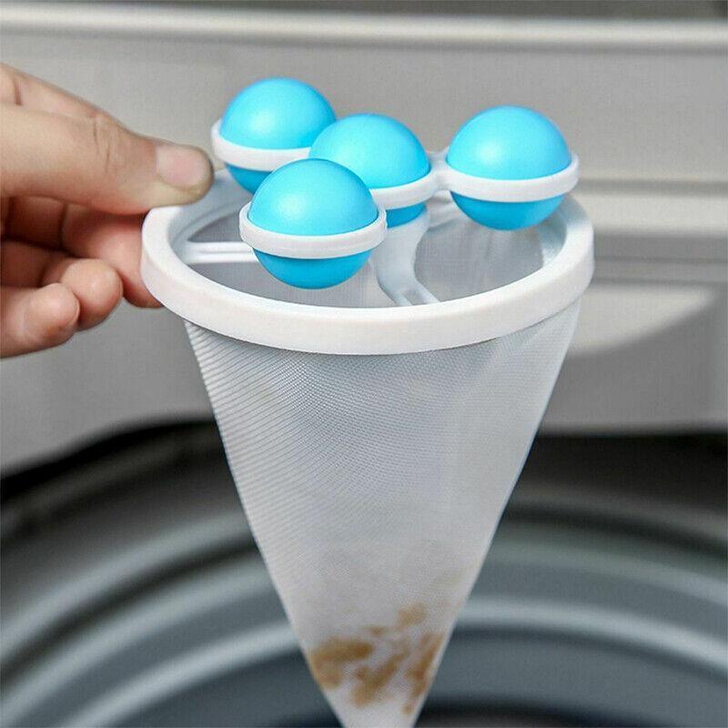 2 Pcs Reusable Hair Lint Catcher Removal Net Bag Wash Machine Float Filter - Blue