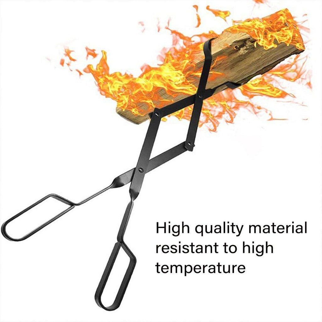Folding Fireplace Tongs Grip Fire Pit Pliers Outdoor Indoor Fire Tools Durable
