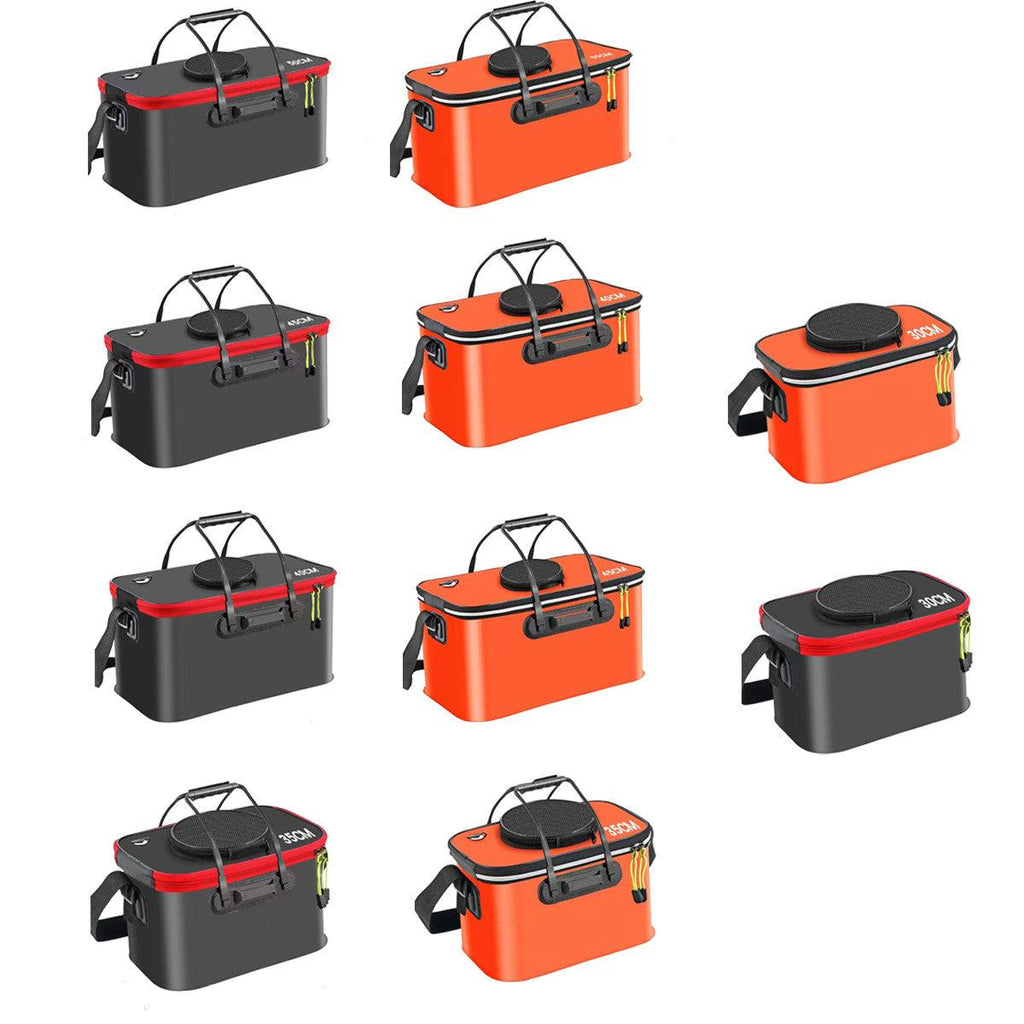 Portable Folding EVA Fishing Bucket Multi Use Live Fish Container with Strap - Orange-40cm