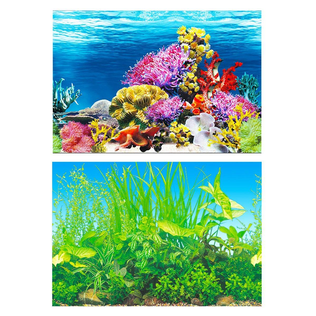 Aquarium Background Fish Tank Wallpaper Double Sided Decoration Sticker Paper - H-40cmx62cm
