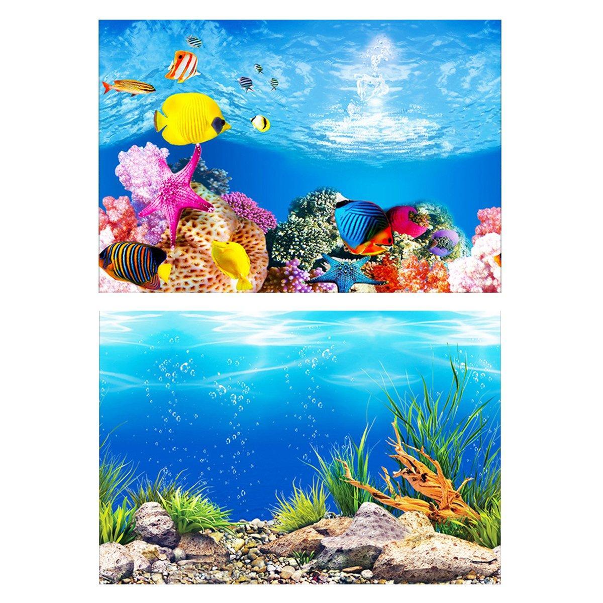 Aquarium Background Fish Tank Wallpaper Double Sided Decoration Sticker Paper - H-50cmx82cm