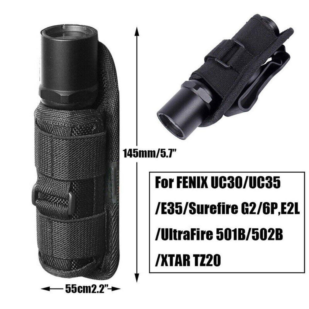 Portable Outdoor Military Flashlight Bag Pouch Tactical Case Holster Belt Holder - Black